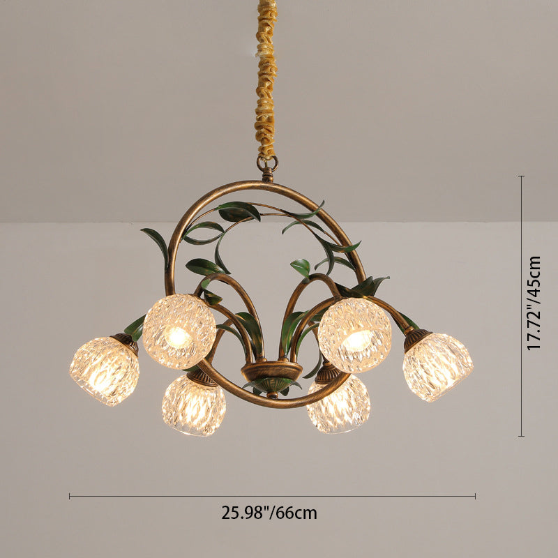 Modern Art Deco 6/8-Light Iron Lacquered Chandelier with Tulip Glass Shade