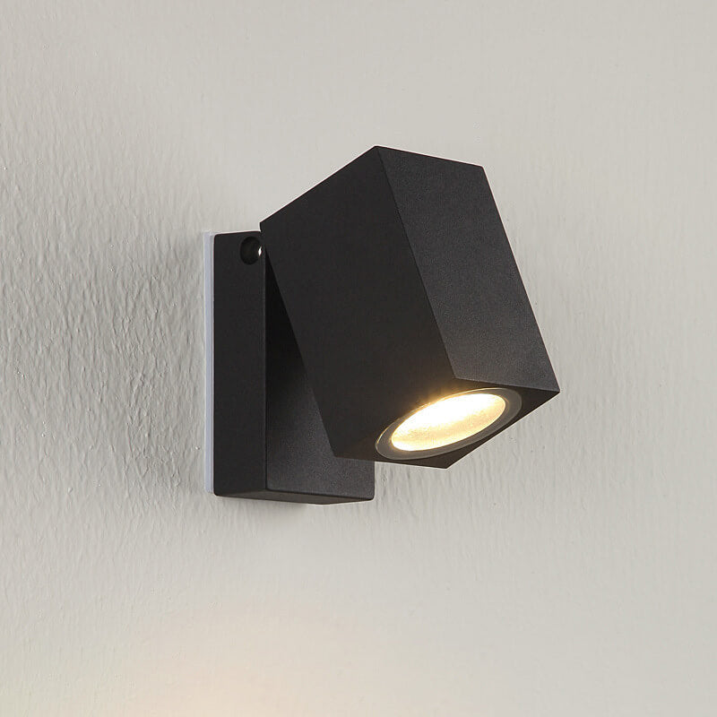 Adjustable Modern Black Square LED Outdoor Spotlight Wall Lamp for Garden