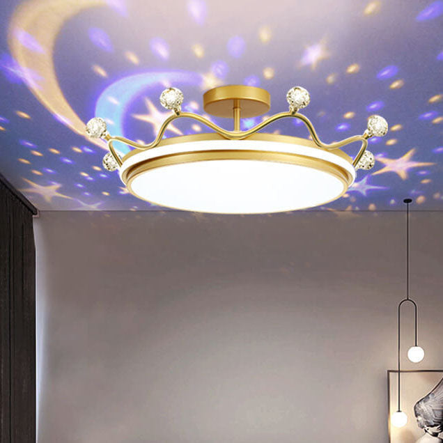 Modern Acrylic LED Semi-Flush Ceiling Light Crown Design for Kids' Bedroom