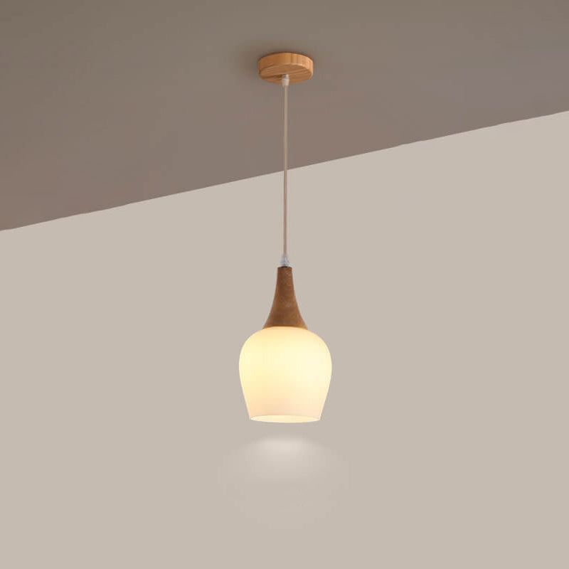 Nordic Solid Wood and Glass White Bottle Chandelier for Kitchen Island