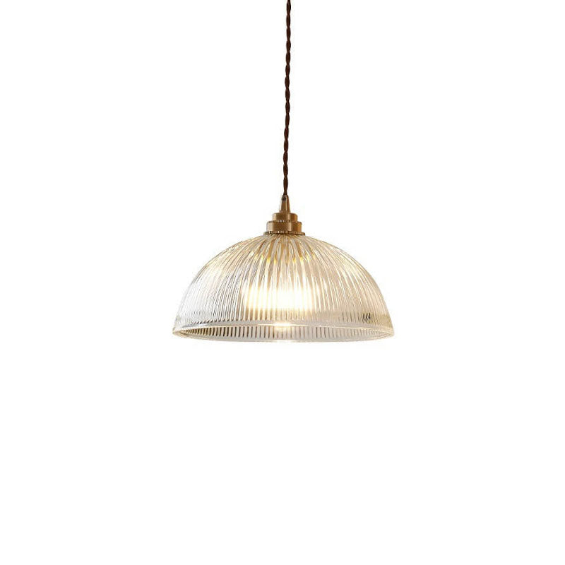 Sleek Clear Glass Dome Brass Pendant Light for Modern Dining Room