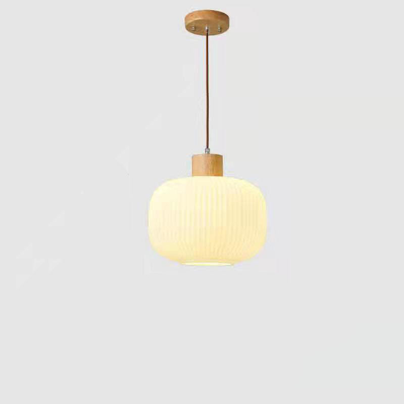 Rustic Japanese Wooden Strip Pendant Light for Living Room Island Lighting