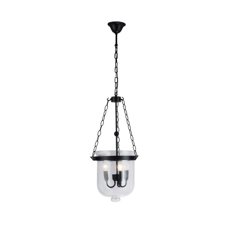 Rustic Iron 3-Light Round Glass Bucket Candelabra Chandelier for Living Room