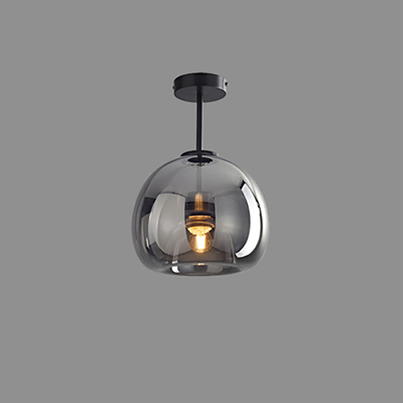 Modern Nordic Round Glass and Iron Semi-Flush Mount Ceiling Light for Living Room
