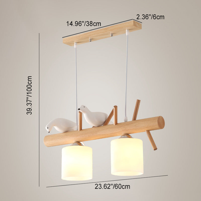 Scandinavian Wood and Glass Cylinder Chandelier for Dining Room Lighting