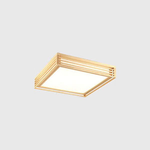 Natural Wood Square LED Flush Mount Ceiling Light for Japanese Tatami Room