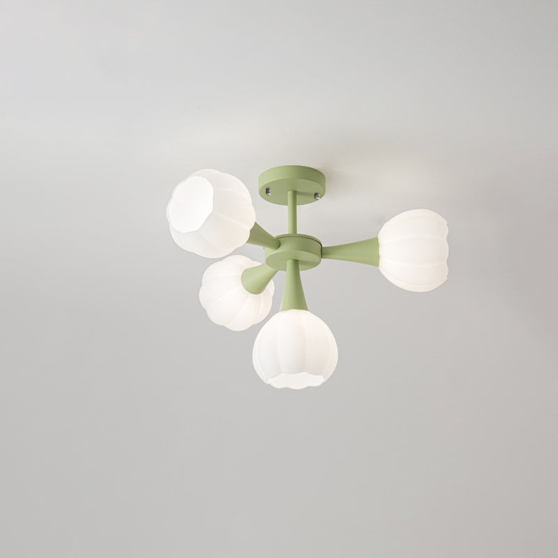 Minimalist Cream Iron & Glass Flower Chandelier for Living Room 4/6 Light