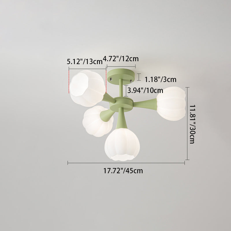 Minimalist Cream Iron & Glass Flower Chandelier for Living Room 4/6 Light