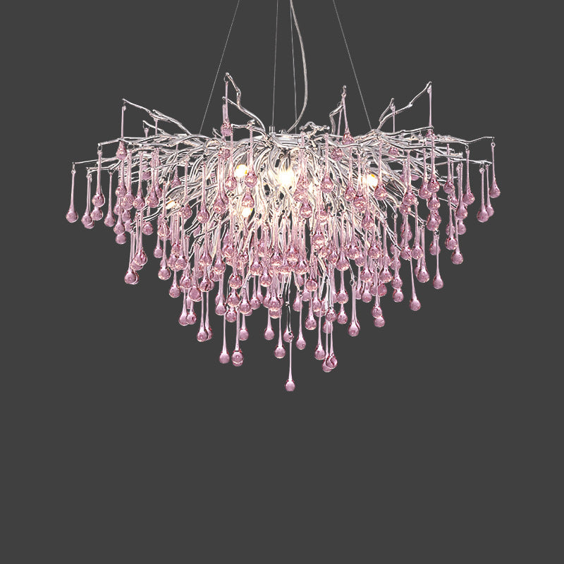 Modern Crystal LED Chandelier with Aluminum Branch Design for Dining Room