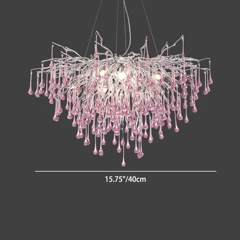 Modern Crystal LED Chandelier with Aluminum Branch Design for Dining Room