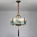 Traditional Brass Frame Enamel Glass Cylinder Chandelier for Living Room