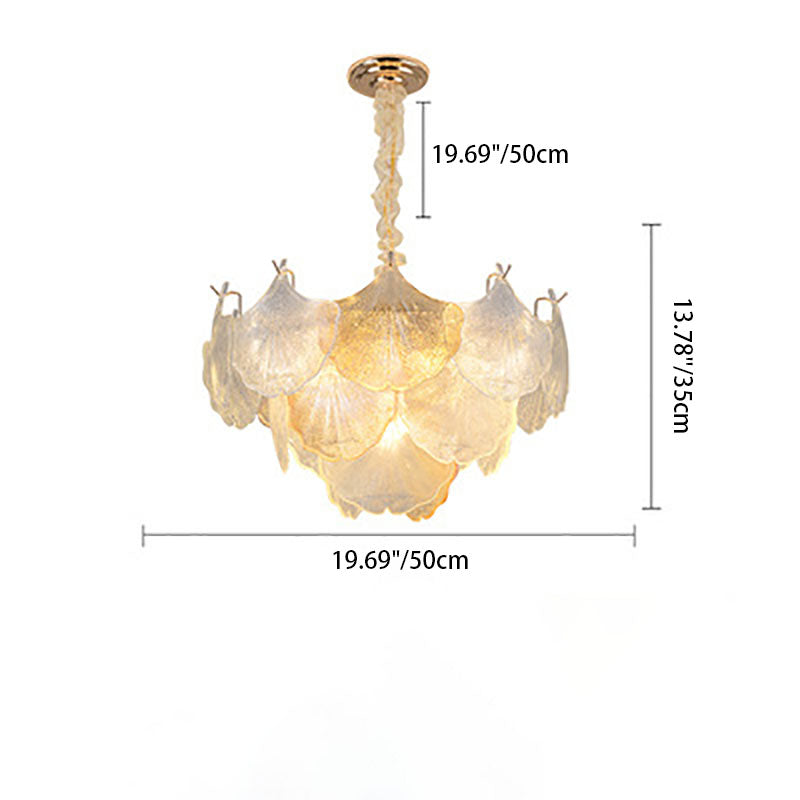 Elegant French Ginkgo Leaf Iron and Glass Chandelier for Living Room