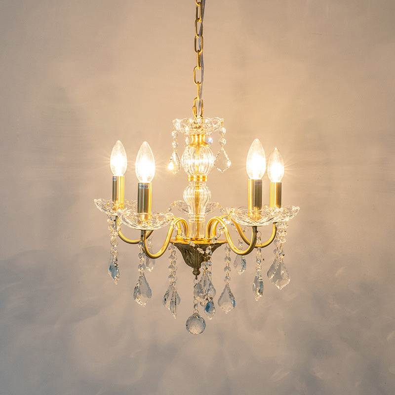 Elegant Brass and Crystal 5/6/8-Light French Candelabra Chandelier for Living Room