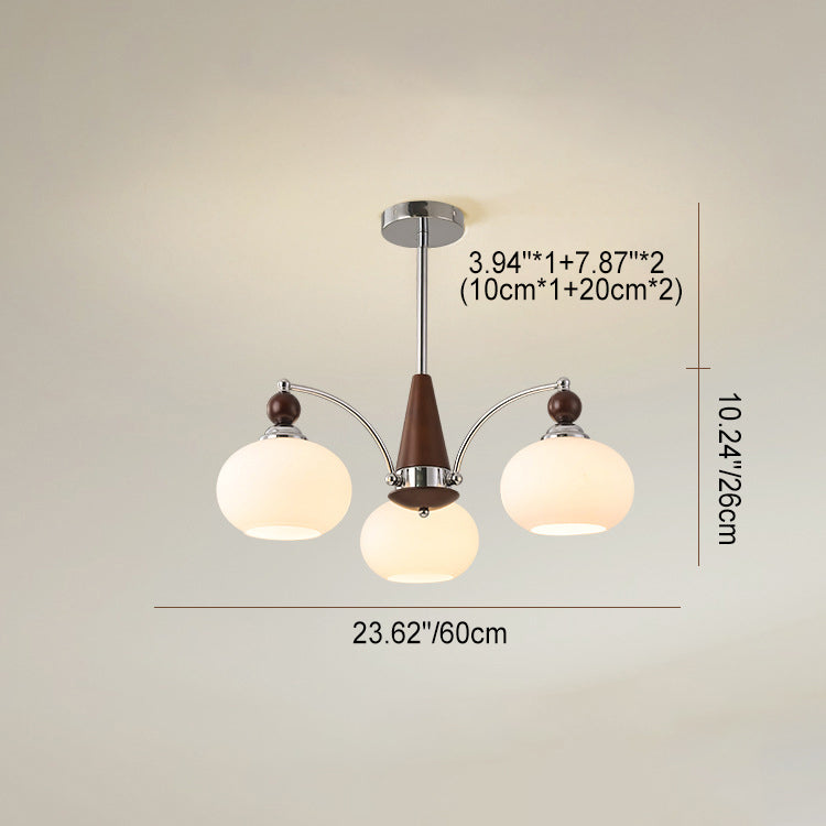 Modern Wood and Glass Round Chandelier for Living Room, 3/5/6/8 Lights