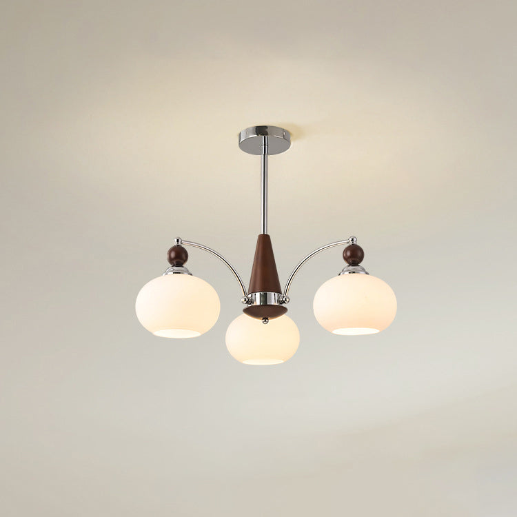 Modern Wood and Glass Round Chandelier for Living Room, 3/5/6/8 Lights