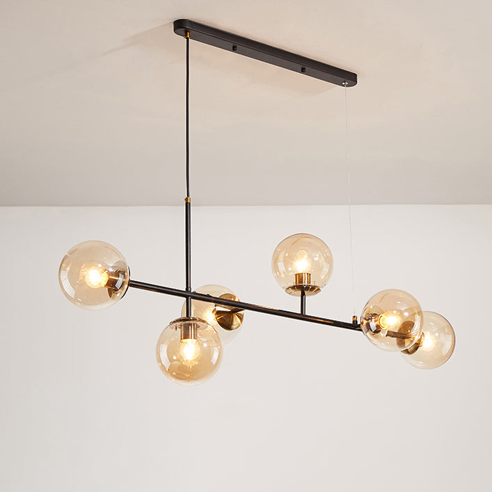 Modern Black Iron & Glass 6-Light Island Chandelier for Dining Room