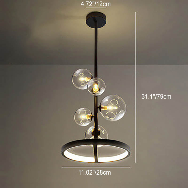 Modern Nordic Clear Glass Round Bubble 5-Light Chandelier for Dining Room