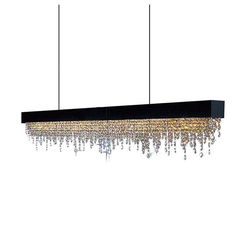 Elegant Silver Stainless Steel Rectangular Crystal LED Chandelier for Dining Room