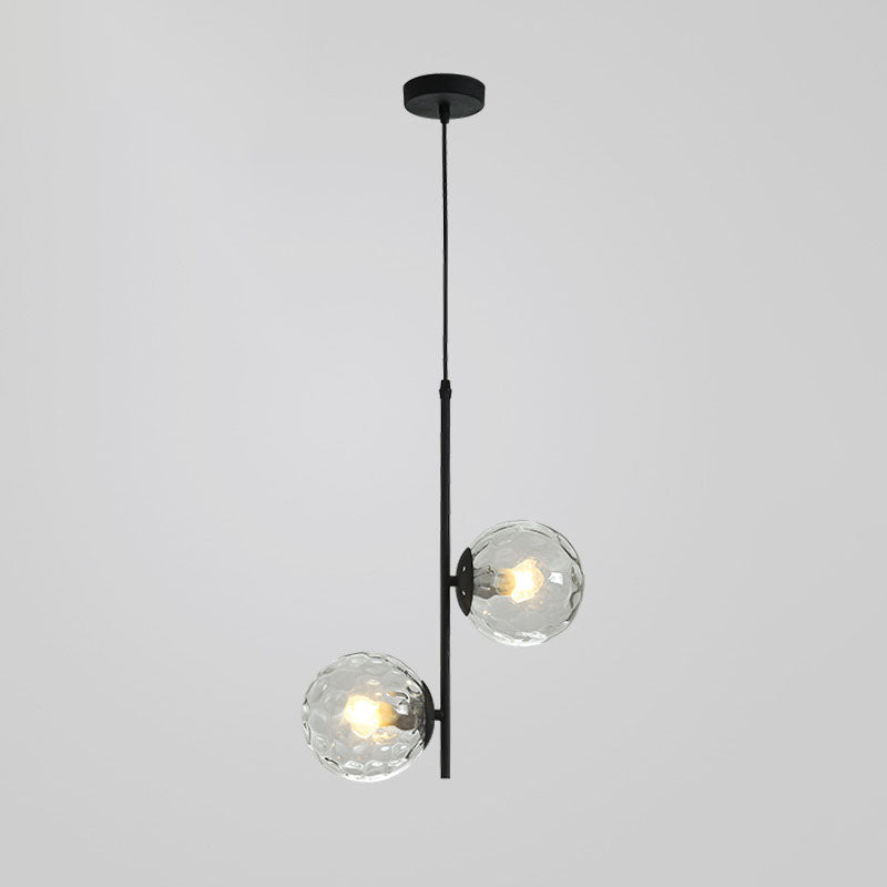 Modern Black Iron and Glass Round Ball Chandelier for Living Room