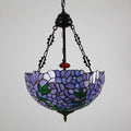 Vintage Tiffany Violet Stained Glass Round 3-Light Chandelier for Dining Room