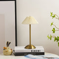 Modern Scandinavian Rechargeable Conic Pleated Fabric Table Lamp for Bedroom