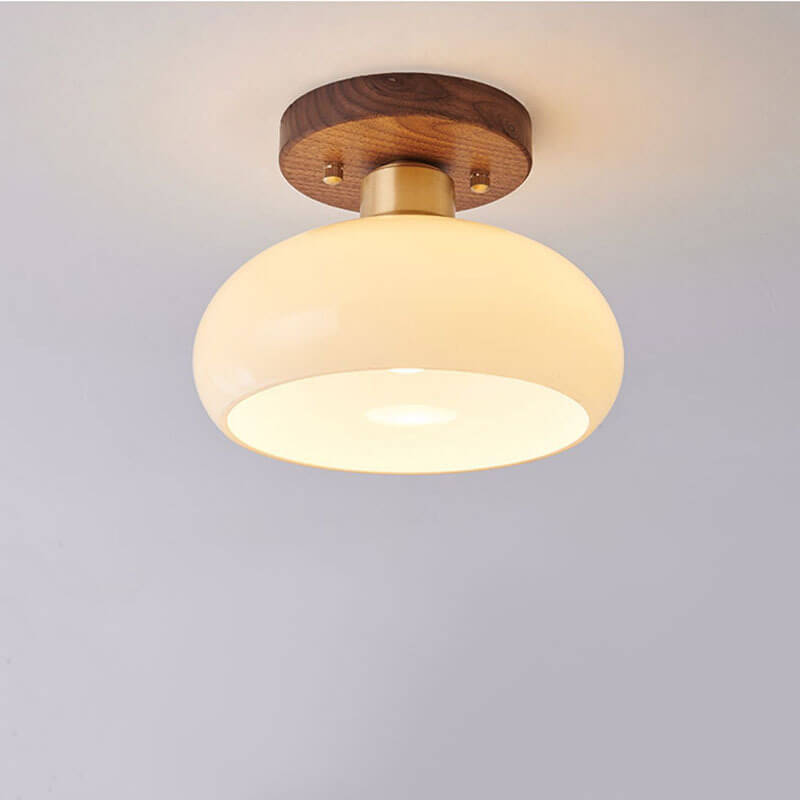 Vintage Walnut Brass Semi-Flush Mount Ceiling Light for Living Room
