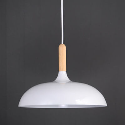 Sleek Black Metal and Wood Dome Pendant Light for Kitchen or Dining Room