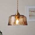 Vintage Amber Glass Drum Pendant Light with Brass for Living Room