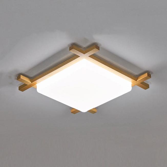 Elegant Japanese Wood and Acrylic LED Flush Mount Light for Bedrooms