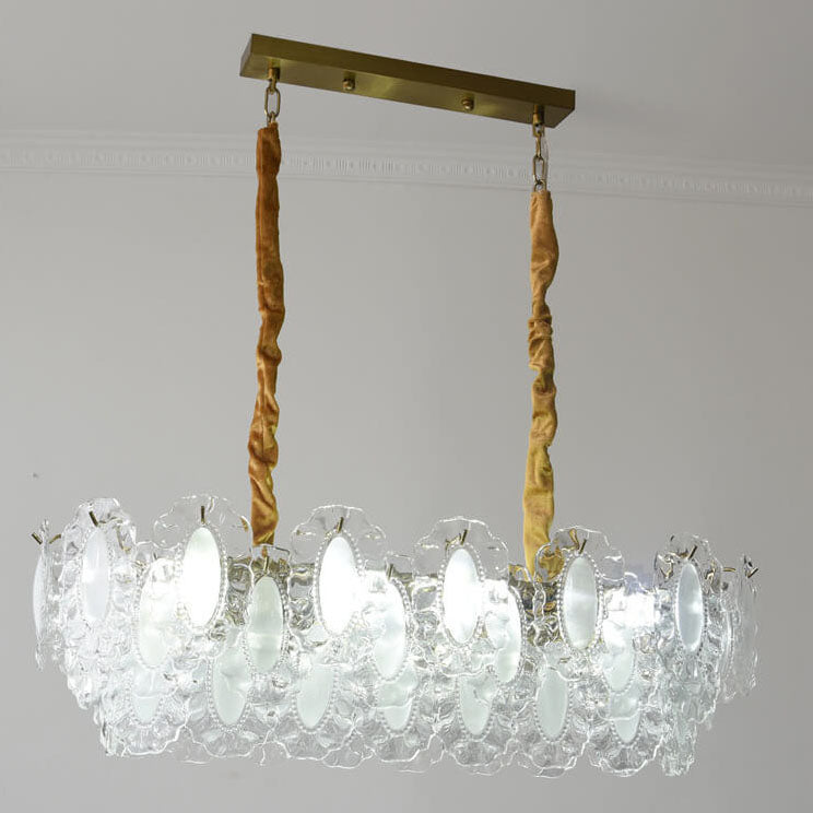 Elegant French Rectangular Pearl Iron Glass 8-Light Chandelier for Living Room