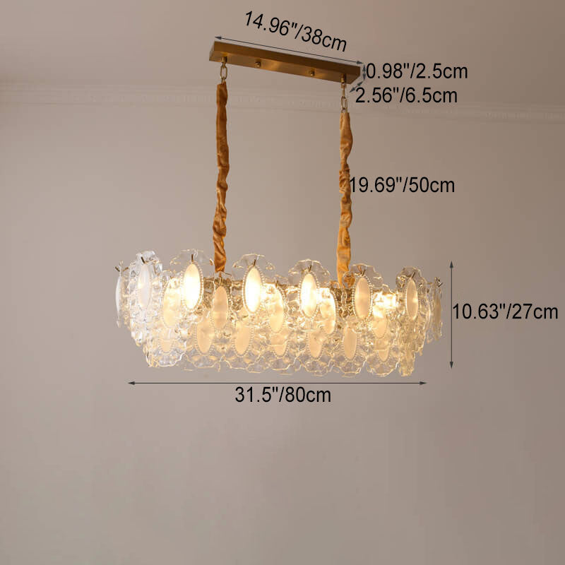 Elegant French Rectangular Pearl Iron Glass 8-Light Chandelier for Living Room