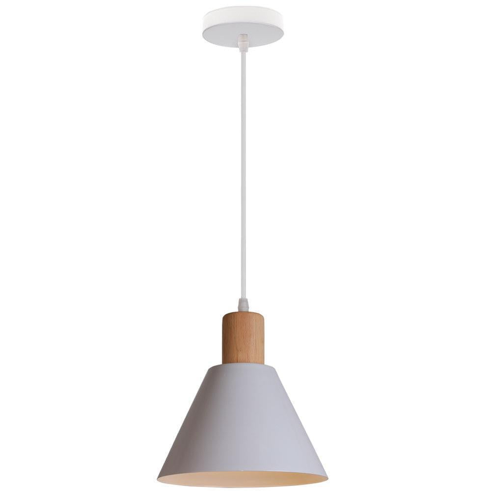 Vintage Iron and Wood Round Cone Pendant Light for Living Room Decor