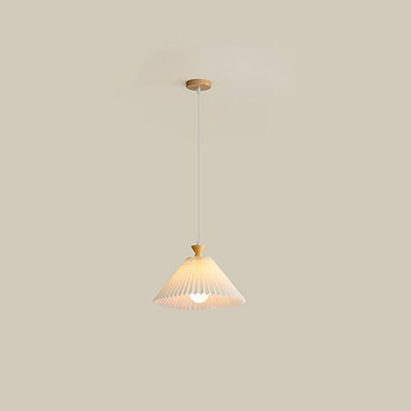 Traditional Japanese Pleated Cone Rubberwood Chandelier for Living Room