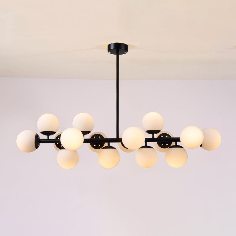 Modern Scandinavian Iron and Glass 16-Light Round Globe Chandelier for Dining Room