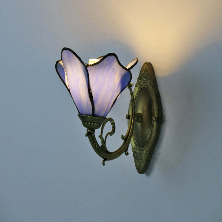 Antique Tiffany Style Stained Glass 1-Light Wall Sconce for Living Room