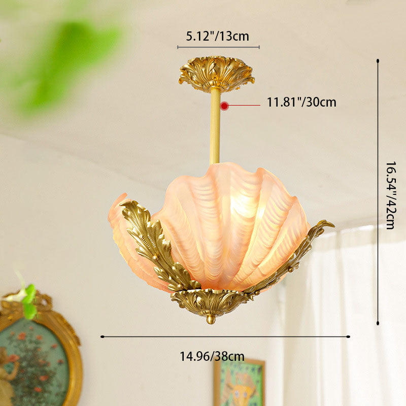 Elegant Brass and Glass 3/4 Light Shell Chandelier for Living Room