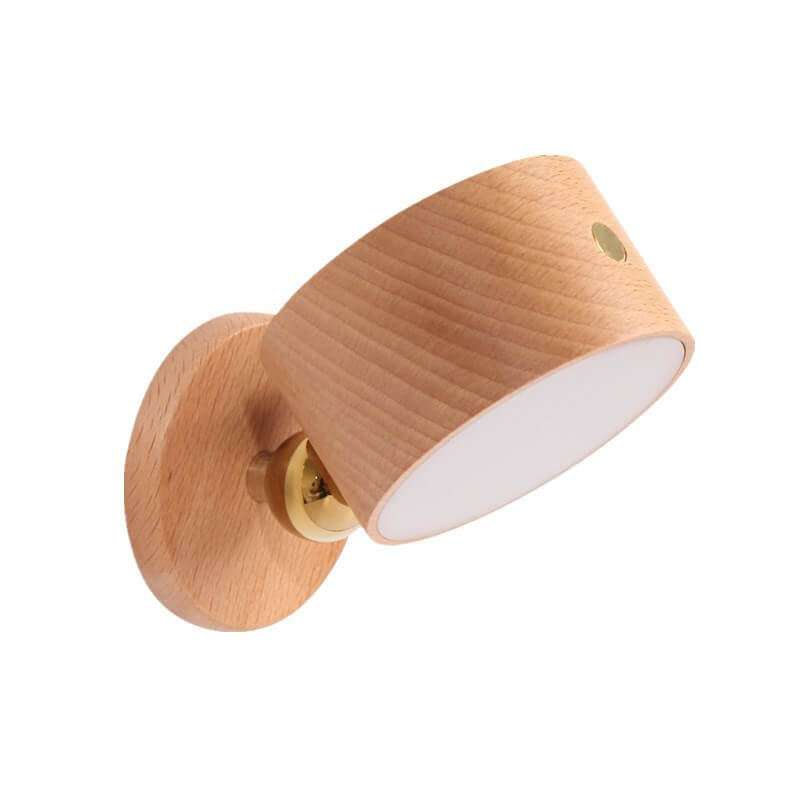 Rustic Wooden LED Wall Sconce with Rechargeable Touch Control for Bedrooms