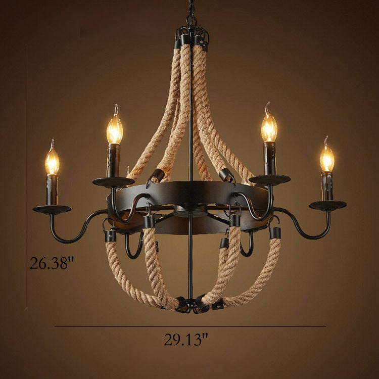 Vintage Black Wrought Iron Twine Chandelier 6/8 Lights for Dining Room