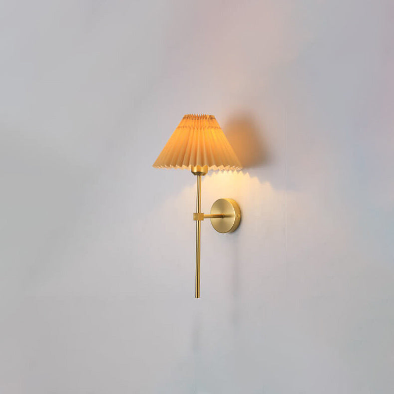 Antique Beige Pleated Fabric Shade Wall Sconce Lamp for Bedroom Decor