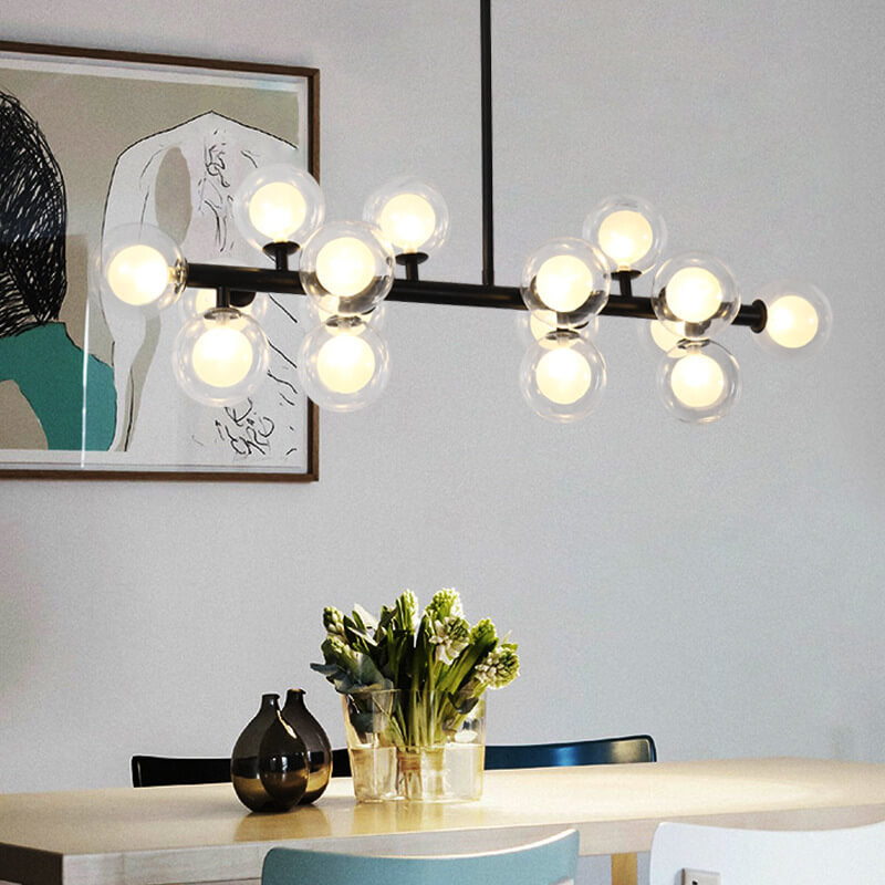Contemporary Black Iron and Glass 16-Light Chandelier for Dining Rooms