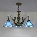 Vintage Tiffany-Style Floral Iron and Glass Chandelier for Living Room
