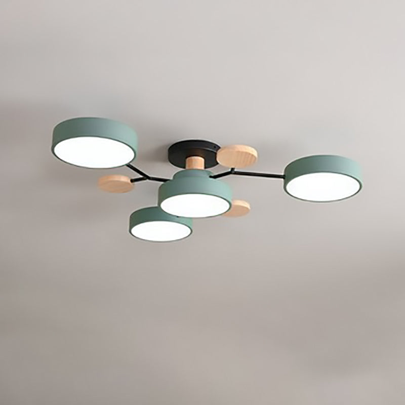 Scandinavian Round LED Semi-Flush Mount Light for Modern Living Room