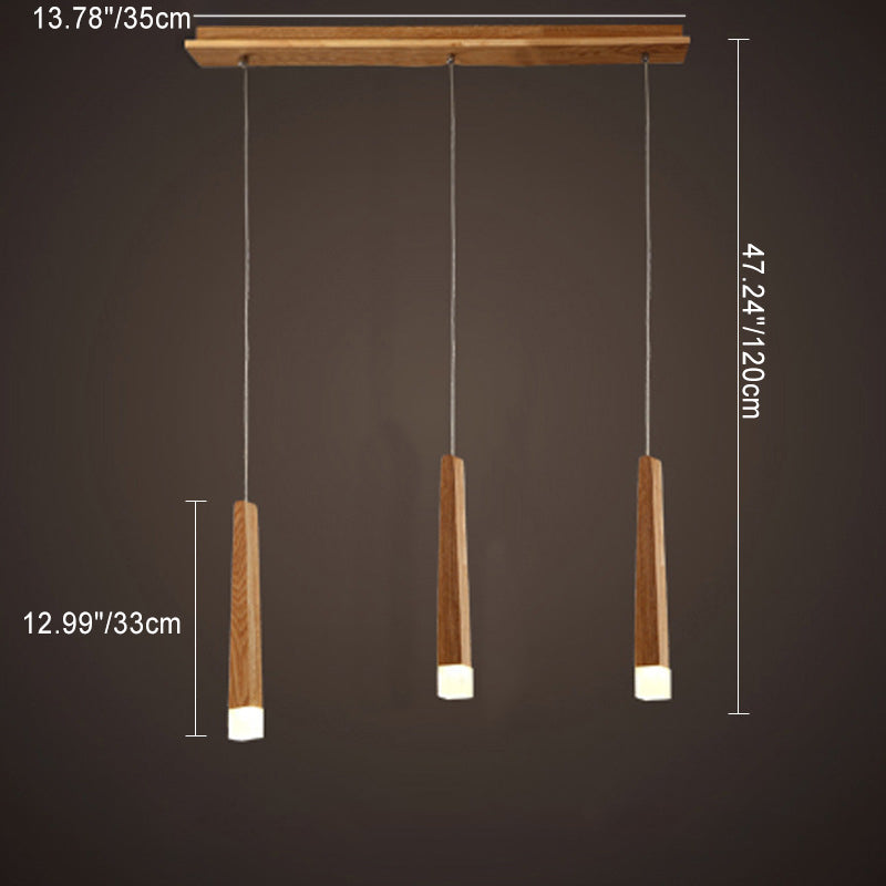 Rustic Square Wooden LED Chandelier for Dining Room Island Lighting