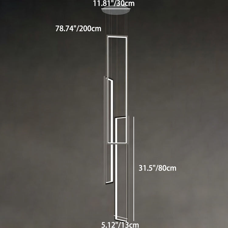 Sleek Black Minimalist Iron and Aluminum LED Chandelier for Stairway
