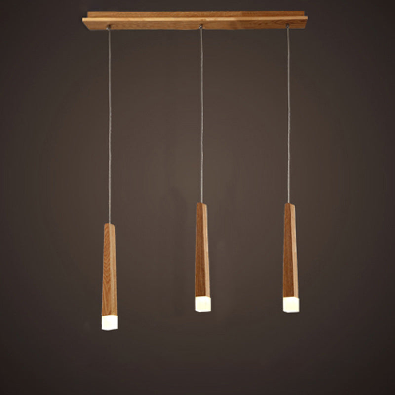 Rustic Square Wooden LED Chandelier for Dining Room Island Lighting