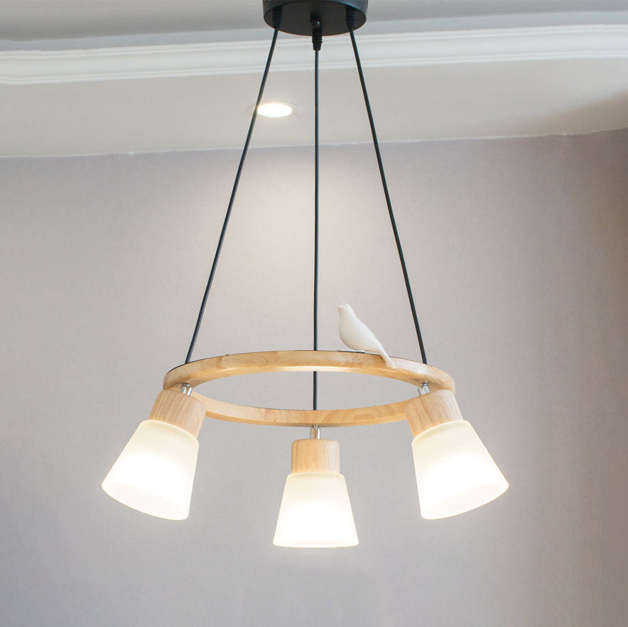 Nordic Minimalist Solid Wood 3/5-Light Chandelier for Living Room