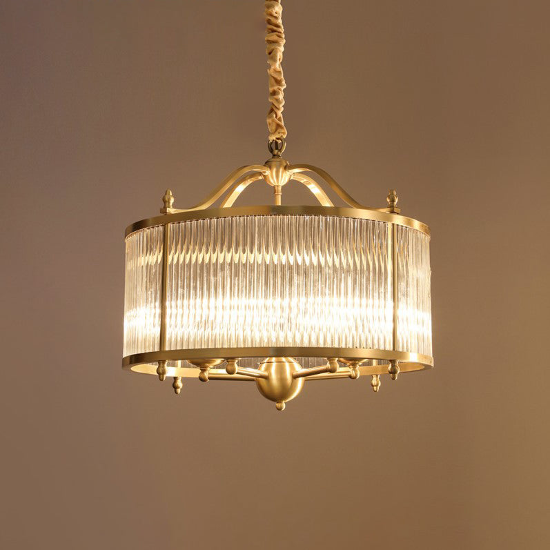 Modern Copper Glass Round Pinstripe Chandelier for Dining Room Lighting