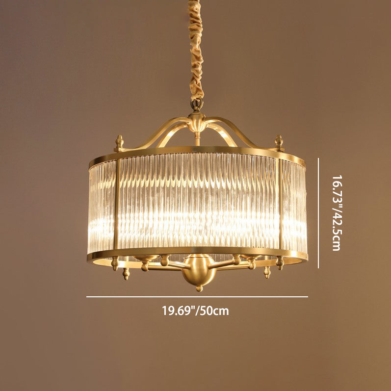 Modern Copper Glass Round Pinstripe Chandelier for Dining Room Lighting