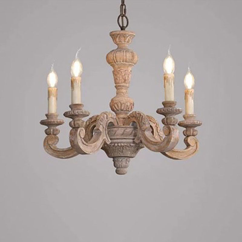Elegant French Provincial Resin Candelabra 5-Light Wood Chandelier for Dining Room