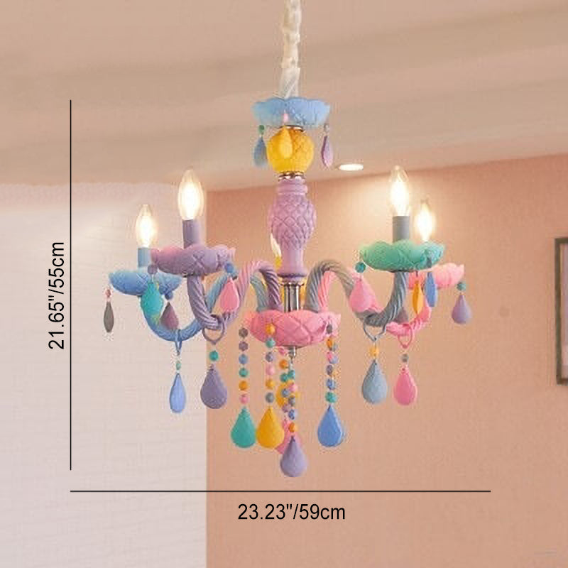 Modern Pink Princess Macaron Glass Chandelier for Kids' Bedroom